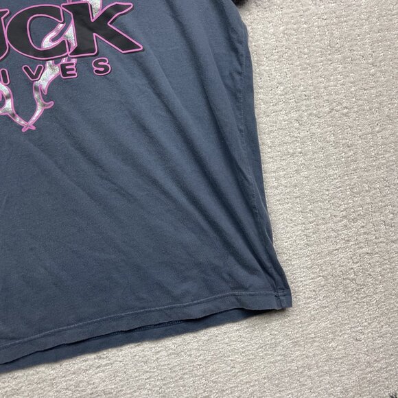 Y2K VTG Buck Knives Gray V Neck T Shirt Women's XXL Goth Holographic Heart Cyber - Picture 4 of 16